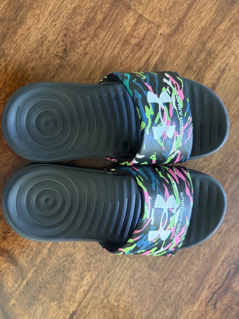 Under Armour Kids Black Slides with Neon Camo Strap